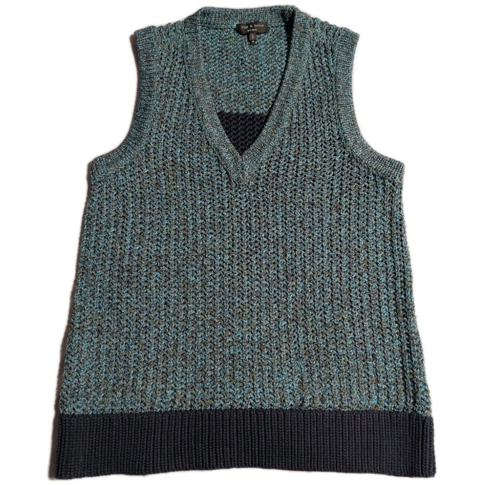 Rag & Bone New York‎ Women's Chunky Knit Sweater Vest Blue Navy Colorblock Small
